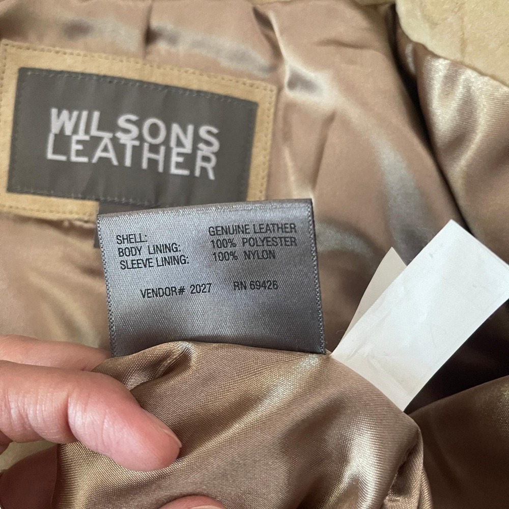 Y2K Wilsons Leather‎ Tan Suede Belted Jacket Button Front Coat Boho Womens M - Picture 9 of 11